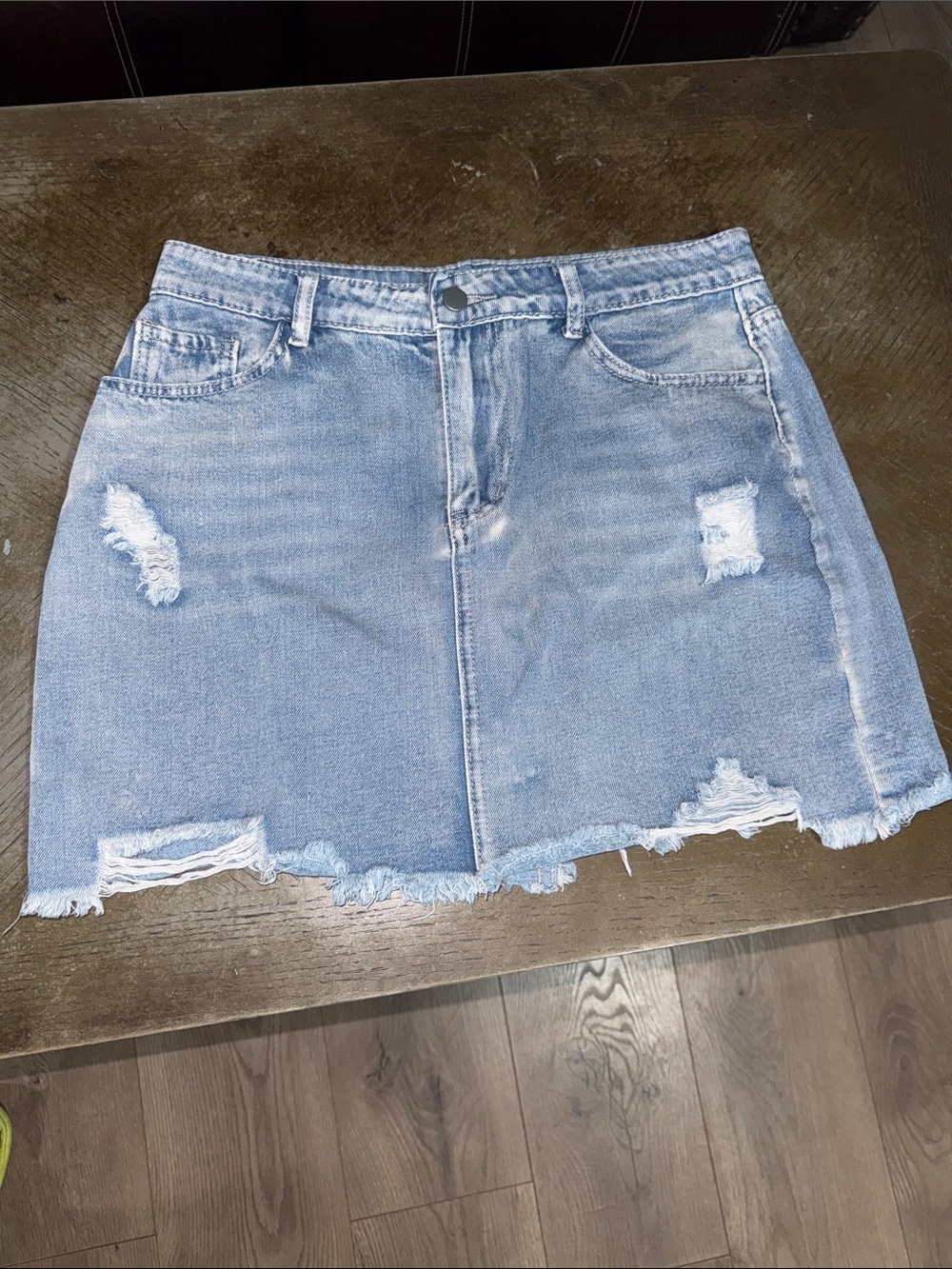 Classic Light Blue Distressed Denim Mini Skirt